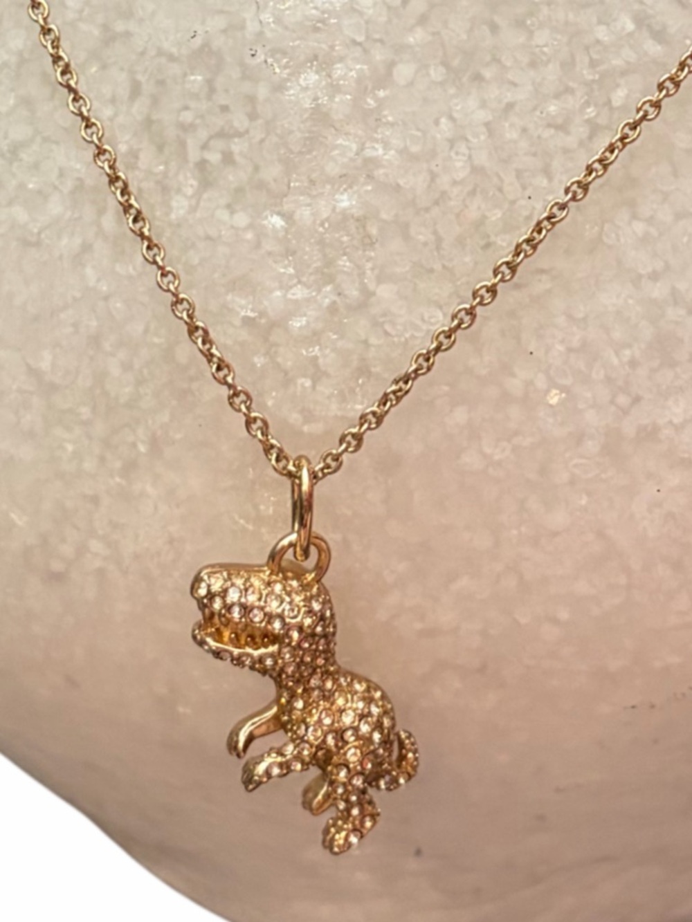 Coach Gold Crystal T-Rex Pendant Necklace - Picture 3 of 6